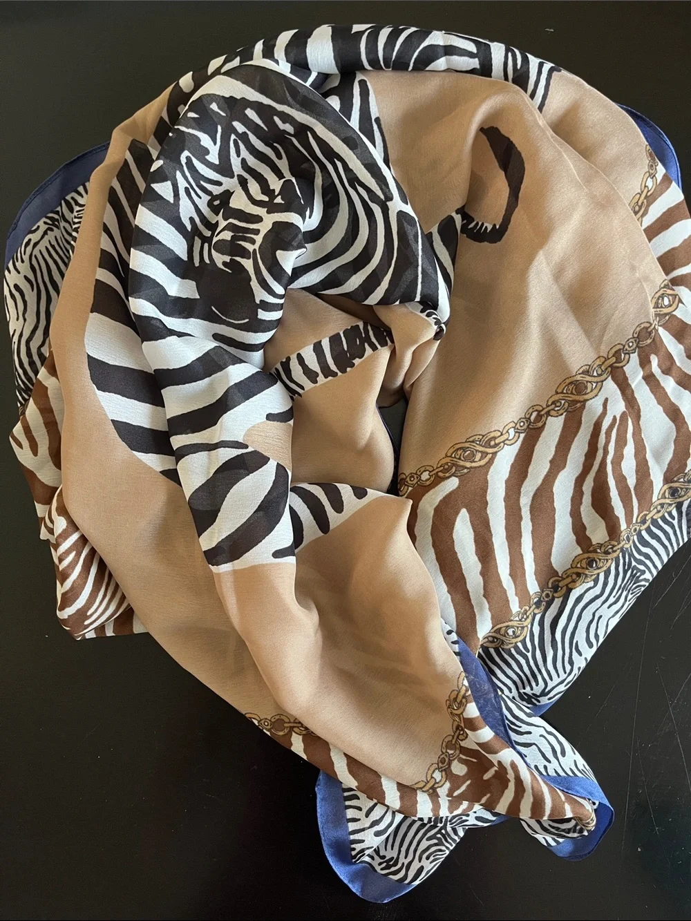 NWT Inc Zebra Print Scarf in Beige, Black, Brown & Blue